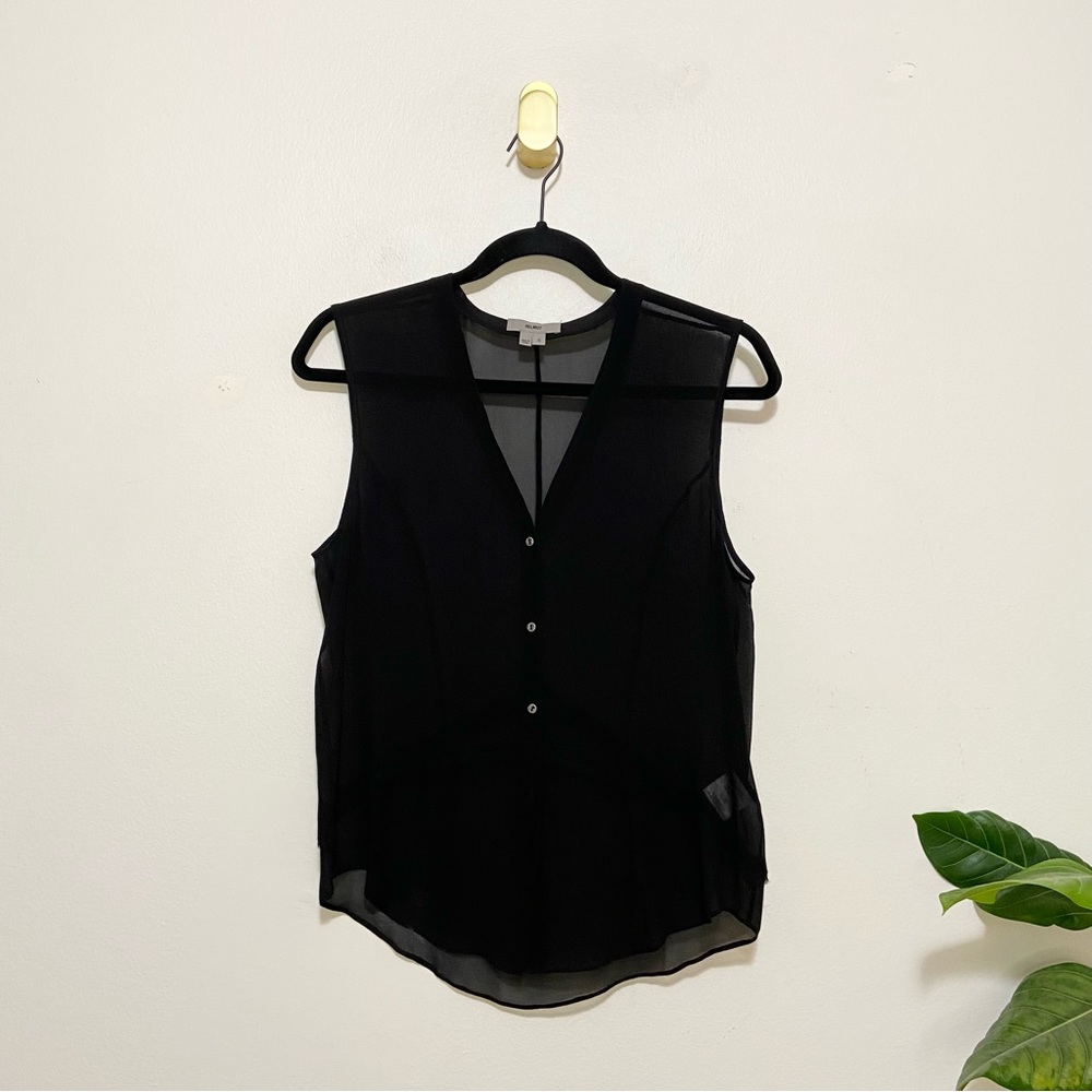 Helmut Lang Black Silk Sleeveless Button Down V-Neck Blouse Shirt